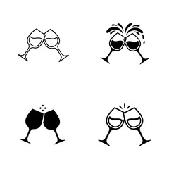 Vector art of four pairs of champagne glasses toasting, celebrating a special occasion with a splash of sparkling wine or champagne