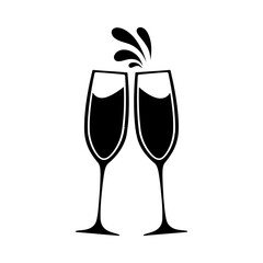 Illustration of champagne glasses toasting two champagne glasses with splash for celebration moment