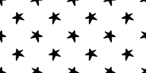 Seamless Hand drawn doodle stars pattern. Lineart vector print on white background.