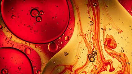 Zoom Efek campuran air dan cat berwarna merah dan emas 