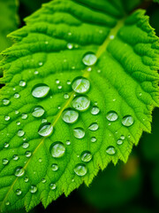 Close up of rain drops on lady's mantle leaf