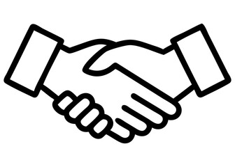 Obraz premium Black and white vector icon of a business handshake, symbolizing a deal and successful partnership