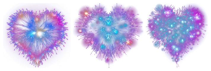 PNG Vibrant heart-shaped fireworks display, element set on transparent background