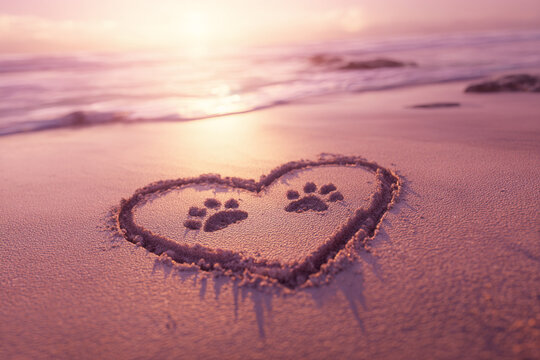 Heart Shape Inscribed in Golden-Pink Sand with Thin Shallow Grooves and Romantic Glow – ideal for wedding invitations  