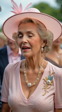 elderly british lady at the ascot horse race - generative ai