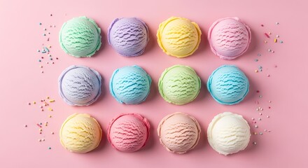 Pastel Ice Cream Scoops Arranged on Pink Background
