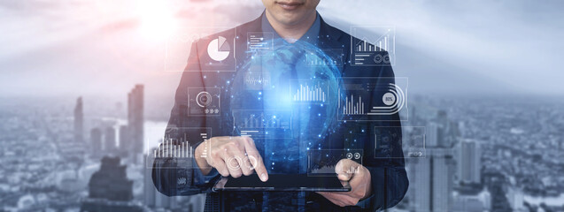 Real-time global data analytics dashboard visualizing insights from interconnected systems for decision-making, business analytics, and digital transformation Vouch