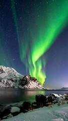 Northern Lights over snowy mountains