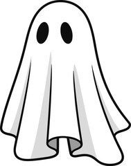  This illustration shows a cute, pixel art ghost. It's a simple design, perfect for Halloween projects, websites, or digital art. The ghost is white with simple black eyes and a classic sheet-like sha