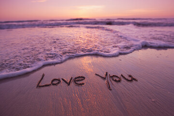 I Love You Message Inside a Symmetrical Heart Shape in Golden Sand with Thin Grooves – perfect for engagement posters  