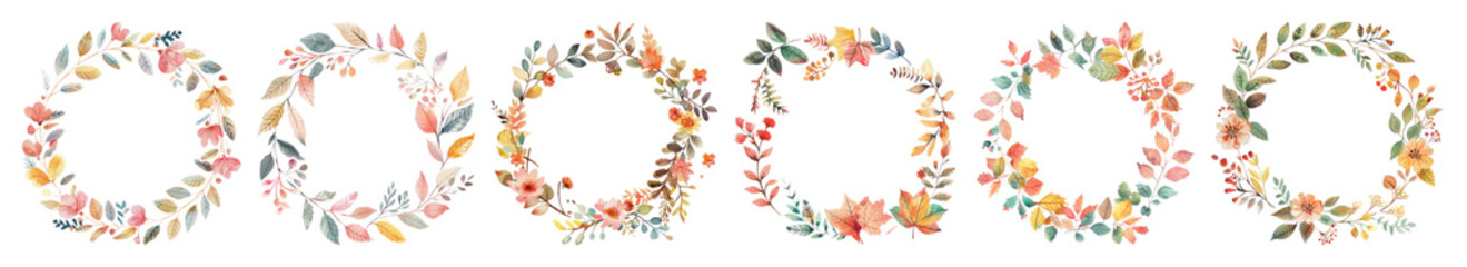 Obraz premium PNG Floral wreaths with pastel elegance, element set on transparent background