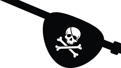 A striking black and white illustration of a pirate's eye patch featuring a skull and crossbones design. Perfect for projects needing a bold, thematic element.

