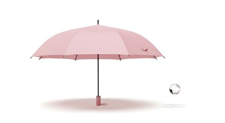 Pink Umbrella with Water Droplet, Isolated on White Background, Studio Shot