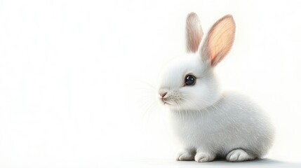 Obraz premium Adorable White Baby Rabbit Sitting on White Background