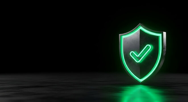 Cybersecurity shield logo concept protecting data with checkmark for secure digital transformation solutions and privacy