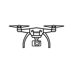 Minimalist Black Line Art Drone Icon with Camera
