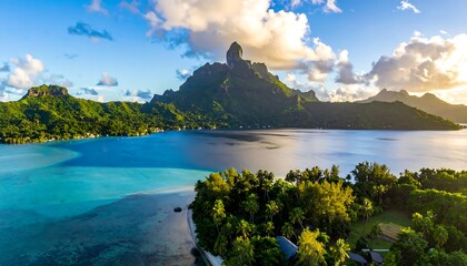 Scenic tropical lagoon sunrise panorama