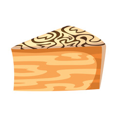 A triangular slice of marble cake with chocolate swirls on top