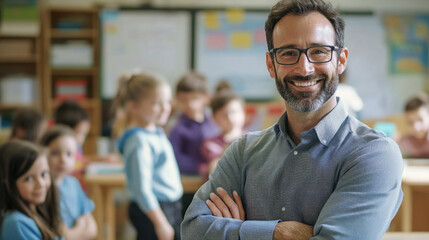 Teacher with students in school classroom