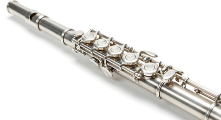 Fototapeta premium Silver flute isolated on white.