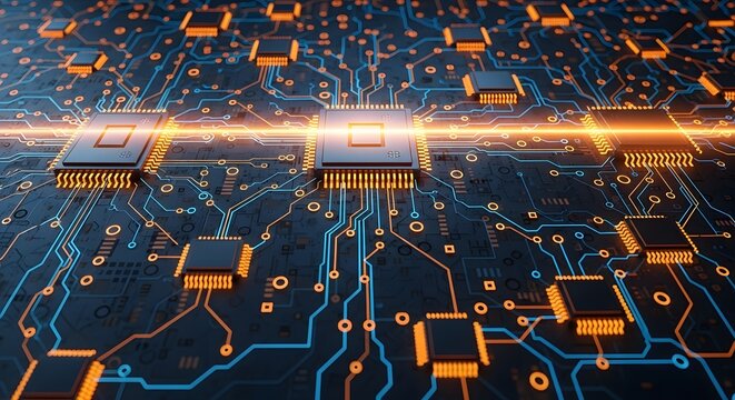 High-Tech CPUs on a Futuristic Circuit Board