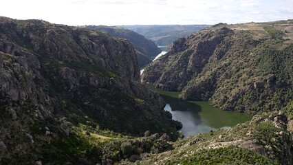 Aerial view of the cliffs and gorges of the Duero River, in the area called Arribes del Duero, which divide Spain on one side and Portugal on the other.