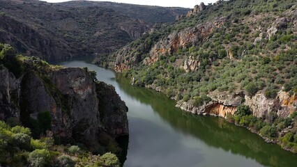 Aerial view of the cliffs and gorges of the Duero River, in the area called Arribes del Duero, which divide Spain on one side and Portugal on the other.