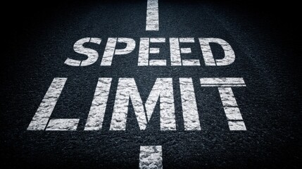 Speed Limit Sign on Dark Asphalt Road Indicating Safe Driving Regulations and Resilience in Urban Environments