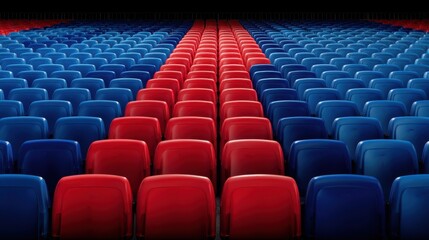 Naklejka premium Rows of Red and Blue Stadium Seats in Perfect Alignment for Sporting Event or Concert Atmosphere