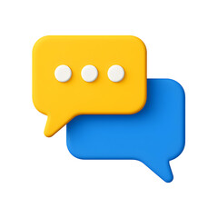 3d illustration of a yellow speech bubble with three dots overlapping a blue speech bubble on a black background transparent background