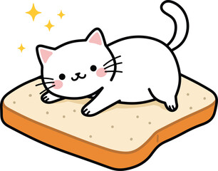 Cute white cat laying on a slice of toast with sparkles
