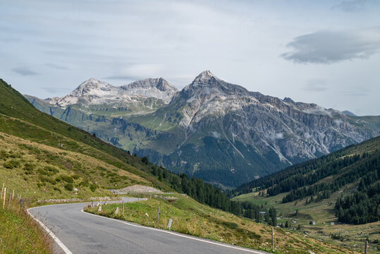 The winding road of Splugen mountain pass in swiss