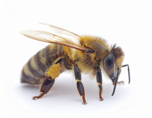 Detailed Macro Shot of a Honey Bee Isolated on a White Background