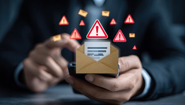 A person holding a phone, displaying an email with error warnings