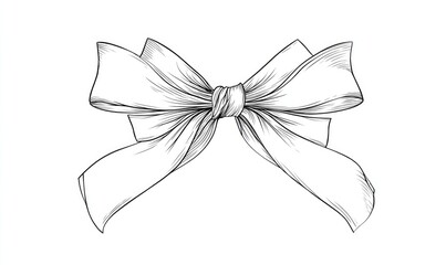 Naklejka premium Elegant white ribbon bow, detailed line drawing