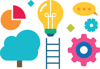 Ideas innovation growth success vector icons set scalable eps illustration isolated on transparent background