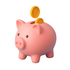 3d illustration of a pink piggy bank with coins falling into it on a black background in a rendered style transparent background © naydesignsco