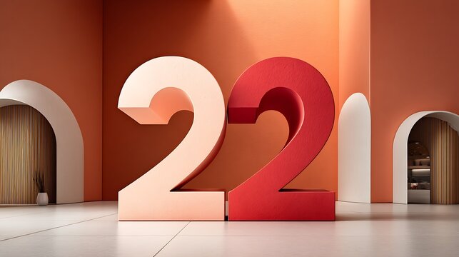 Bold 3D numbers '22' in warm, modern interior setting evoking celebration and achievement - Powered by Adobe