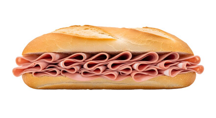 French bread with mortadella in isolated background
