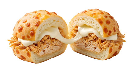 Cheese bread - Pão de Queijo with chicken and melted cheese isolated on transparent background