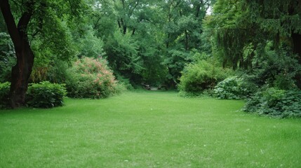 Obraz premium Lush Green Pathway Surrounded by Dense Foliage and Vibrant Flora in Tranquil Nature Reserve Setting