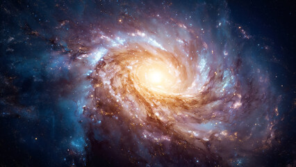 Spiral galaxy with starry light. Stars and Milky way galaxy. Bright space background. Colorful Universe. Sci-fi space wallpaper. Created with generative AI