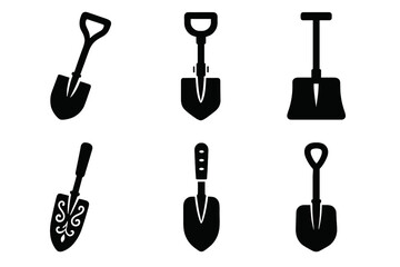 Obraz premium Gardening tools silhouette icon set. featuring trowel, spade, shovel, scoop, and digger symbols