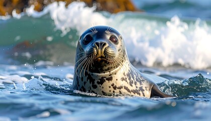 Seal emerging from waves