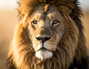 Naklejka premium Majestic lion's head portrait in golden light