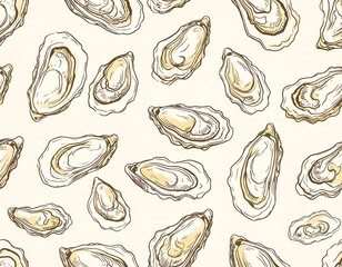 Seamless pattern of illustrated oysters