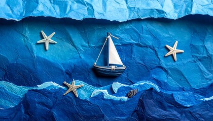 Seascape collage with paper waves