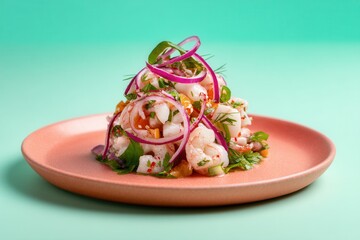 Seafood Ceviche With Red Onion Served on Plate