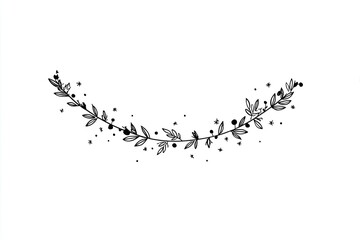 Simple black-and-white floral garland.  A delicate,  decorative  floral arch,  featuring  small,  detailed  leaves and berries,  forming a  gentle curve