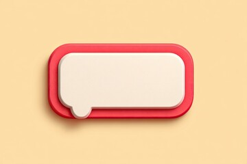 3D rendered speech bubble, light beige background, red outline